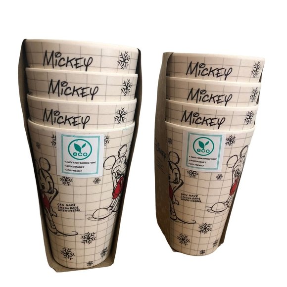 2 Sets of Four Mickey Mouse Christmas Bamboo Cups - Picture 3 of 6